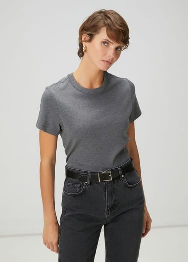  Beymen Club Kadın Koyu Gri Melanj T-shirt