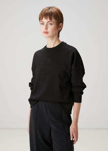  Beymen Club Kadın Siyah Logo Nakışlı Sweatshirt