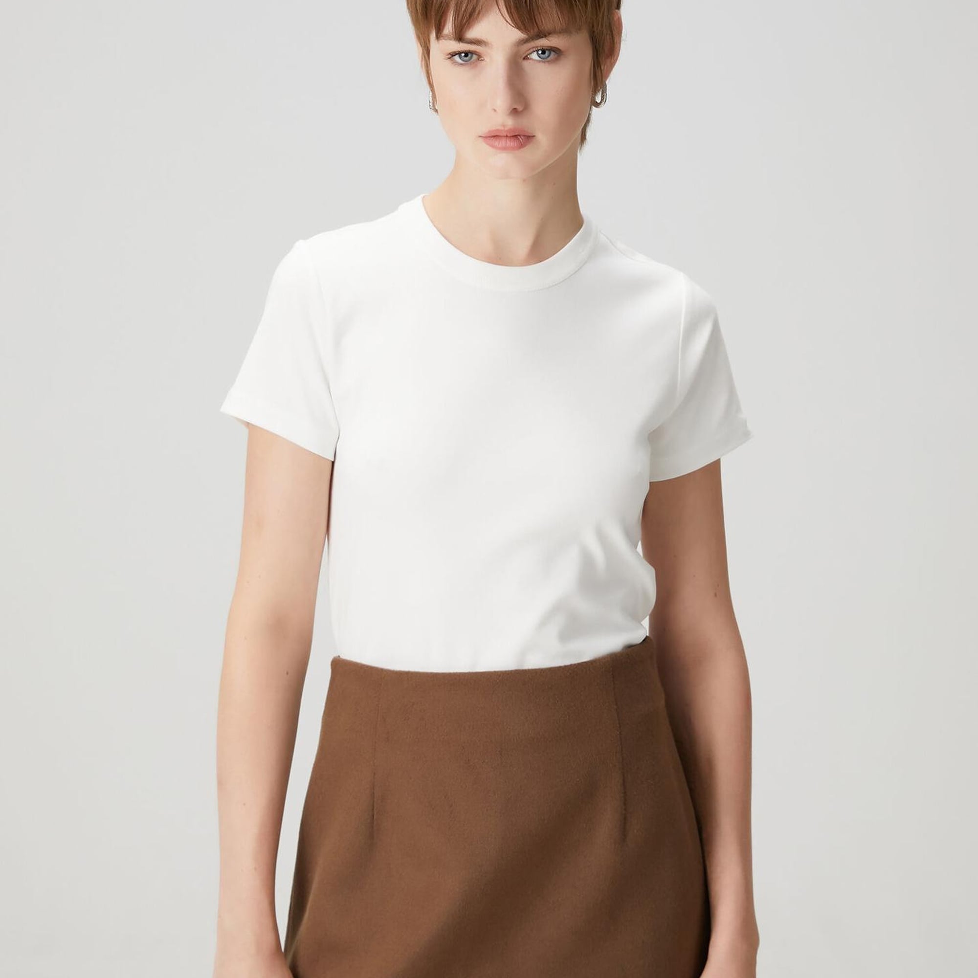 Beymen Club Kadın Kırık Beyaz Bisiklet Yaka Basic T-shirt