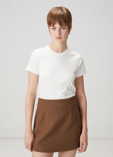  Beymen Club Kadın Kırık Beyaz Bisiklet Yaka Basic T-shirt