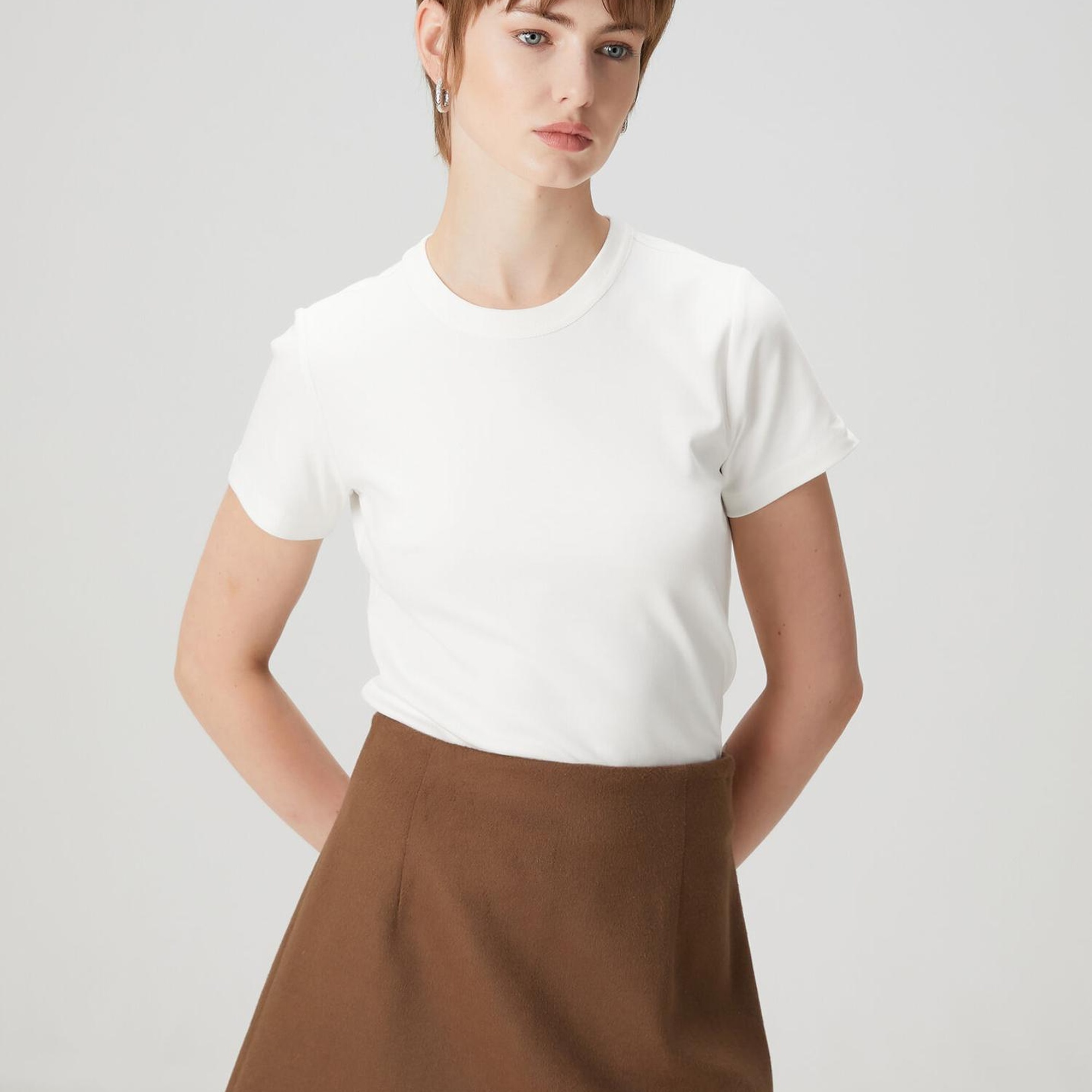 Beymen Club Kadın Kırık Beyaz Bisiklet Yaka Basic T-shirt