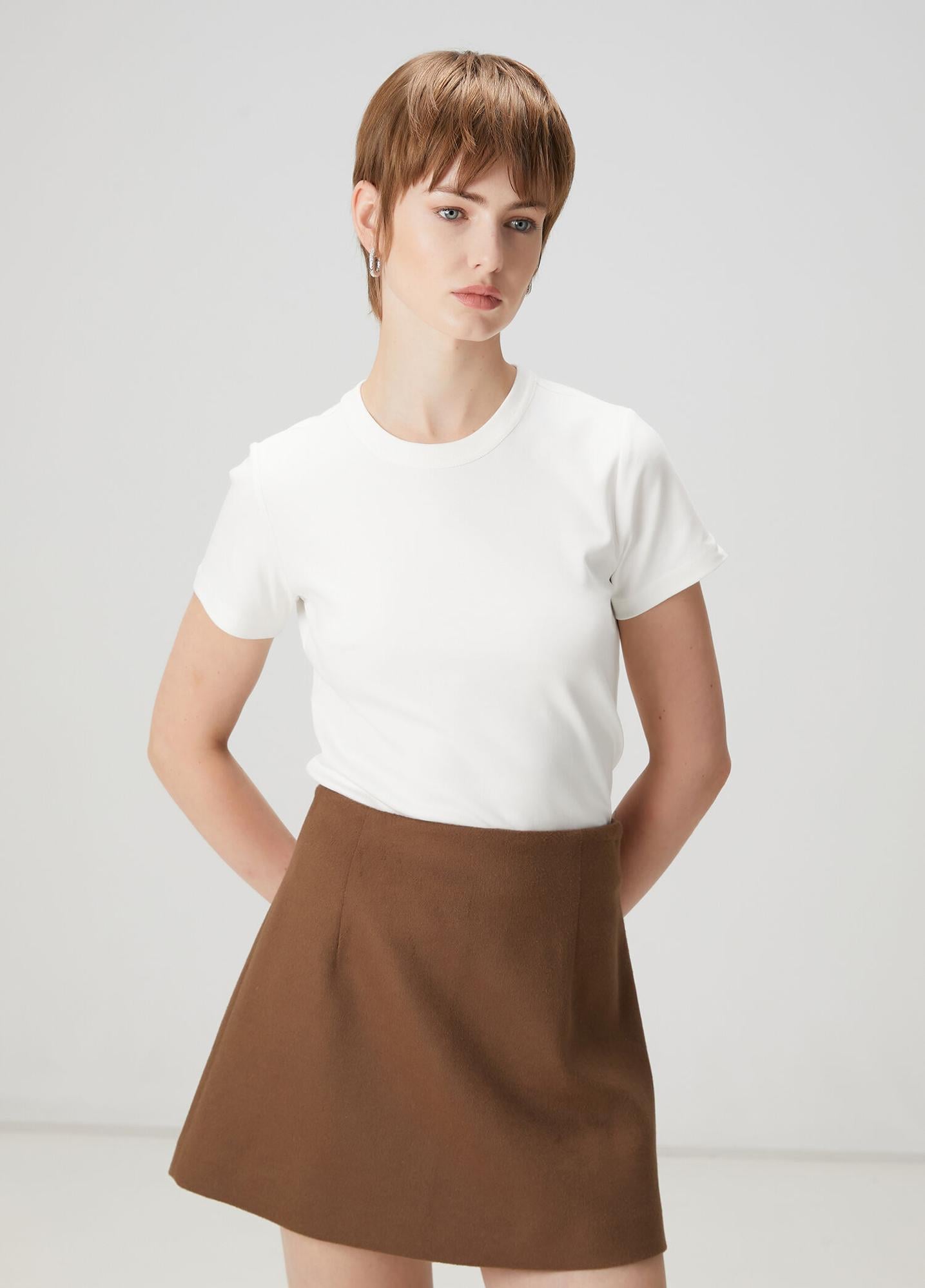  Beymen Club Kadın Kırık Beyaz Bisiklet Yaka Basic T-shirt