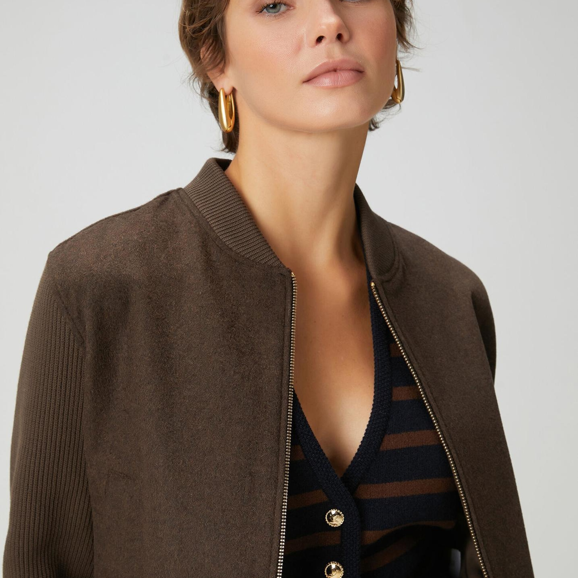 Beymen Club Kadın Kahve Lacivert Çizgili Yün Yelek