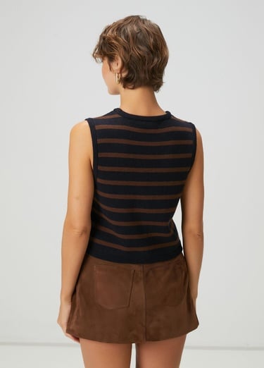  Beymen Club Kadın Kahve Lacivert Çizgili Yün Yelek