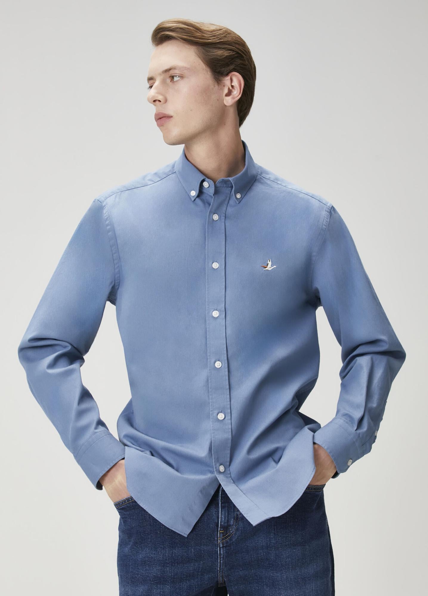  Beymen Club Erkek Comfort Fit Mavi Gabardin Doku Gömlek