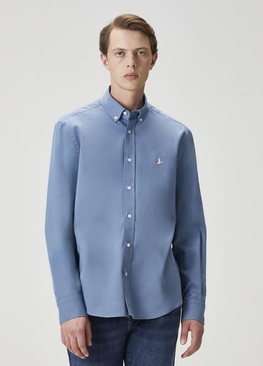  Beymen Club Erkek Comfort Fit Mavi Gabardin Doku Gömlek