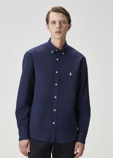  Beymen Club Erkek Comfort Fit Lacivert Gabardin Doku Gömlek