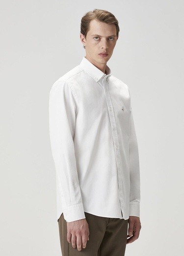  Beymen Club Erkek Comfort Fit Beyaz Gabardin Dokulu Gömlek