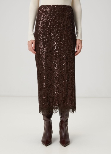  Beymen Club Kadın Kahverengi Pullu Midi Abiye Etek