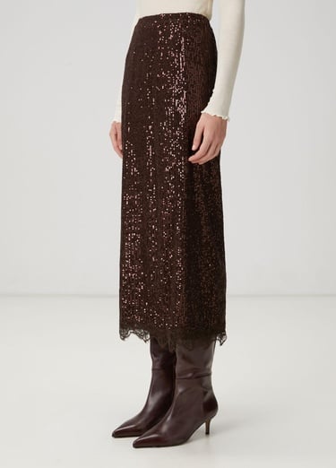  Beymen Club Kadın Kahverengi Pullu Midi Abiye Etek