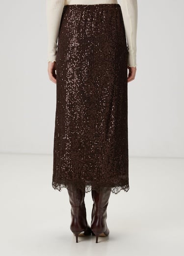  Beymen Club Kadın Kahverengi Pullu Midi Abiye Etek