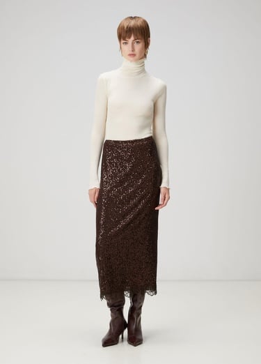  Beymen Club Kadın Kahverengi Pullu Midi Abiye Etek