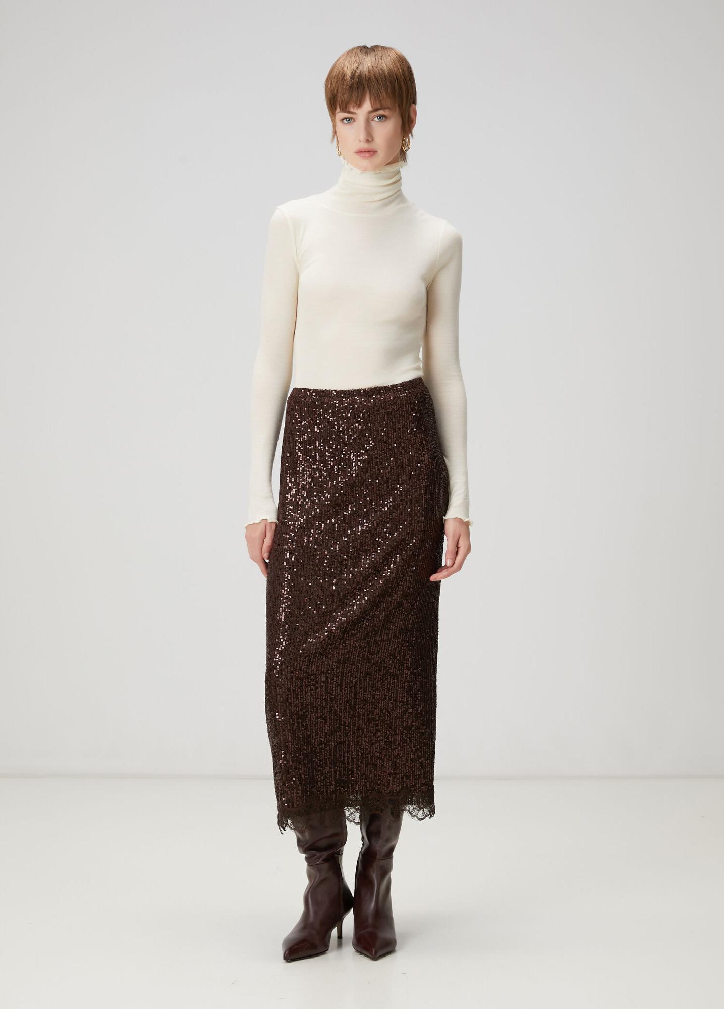  Beymen Club Kadın Kahverengi Pullu Midi Abiye Etek