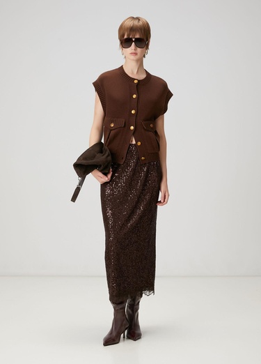  Beymen Club Kadın Kahverengi Pullu Midi Abiye Etek