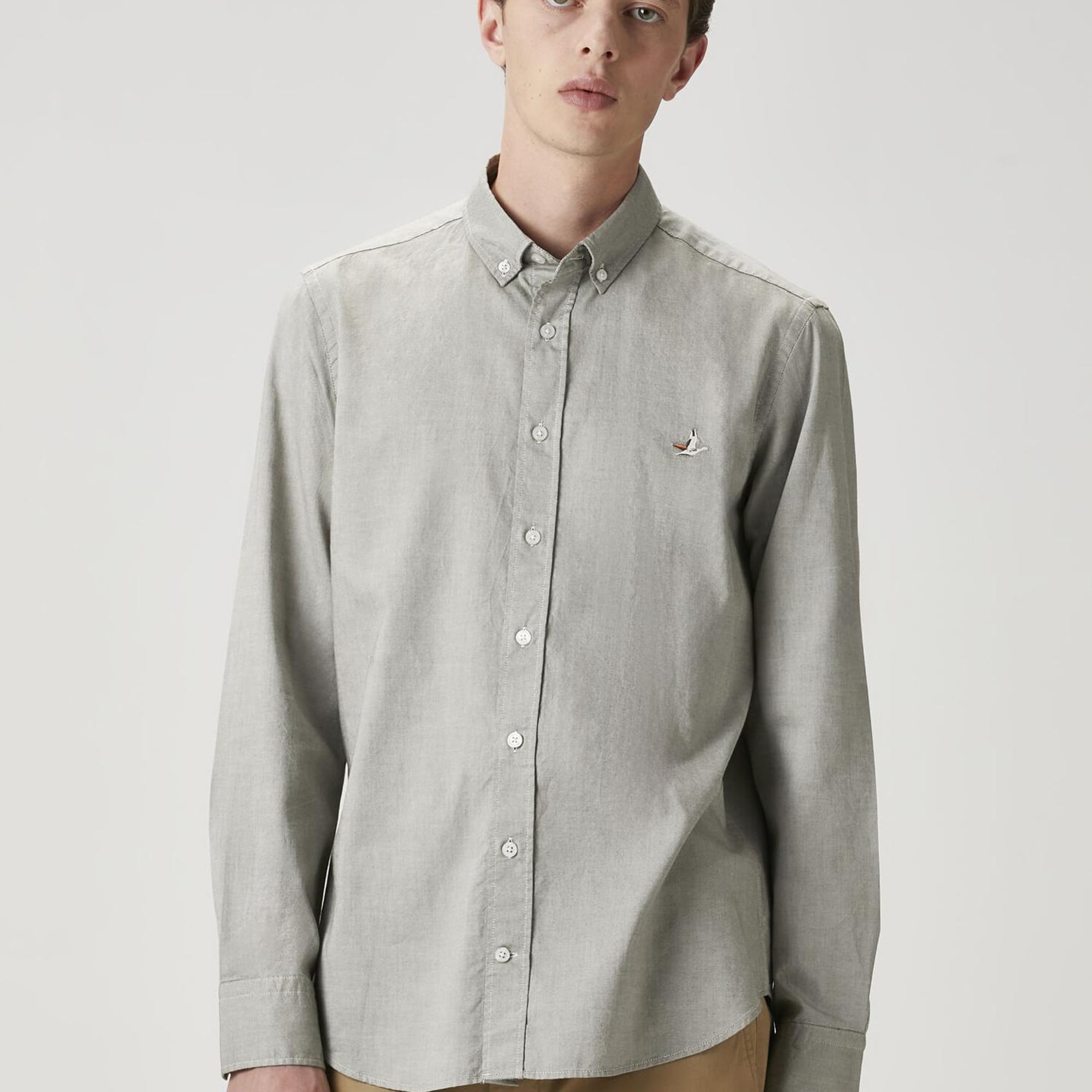 Beymen Club Erkek Slim Fit Açık Haki Oxford Gömlek