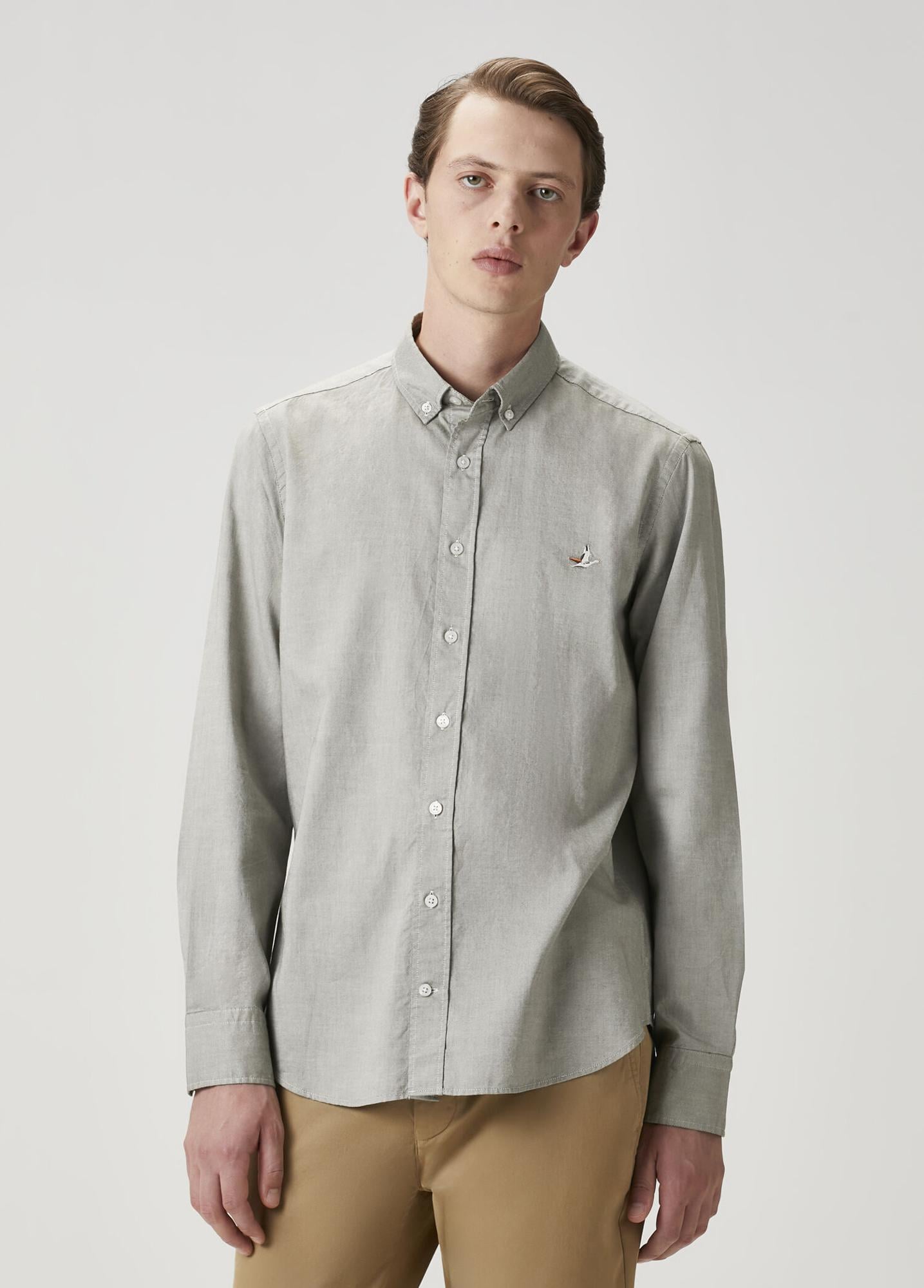  Beymen Club Erkek Slim Fit Açık Haki Oxford Gömlek