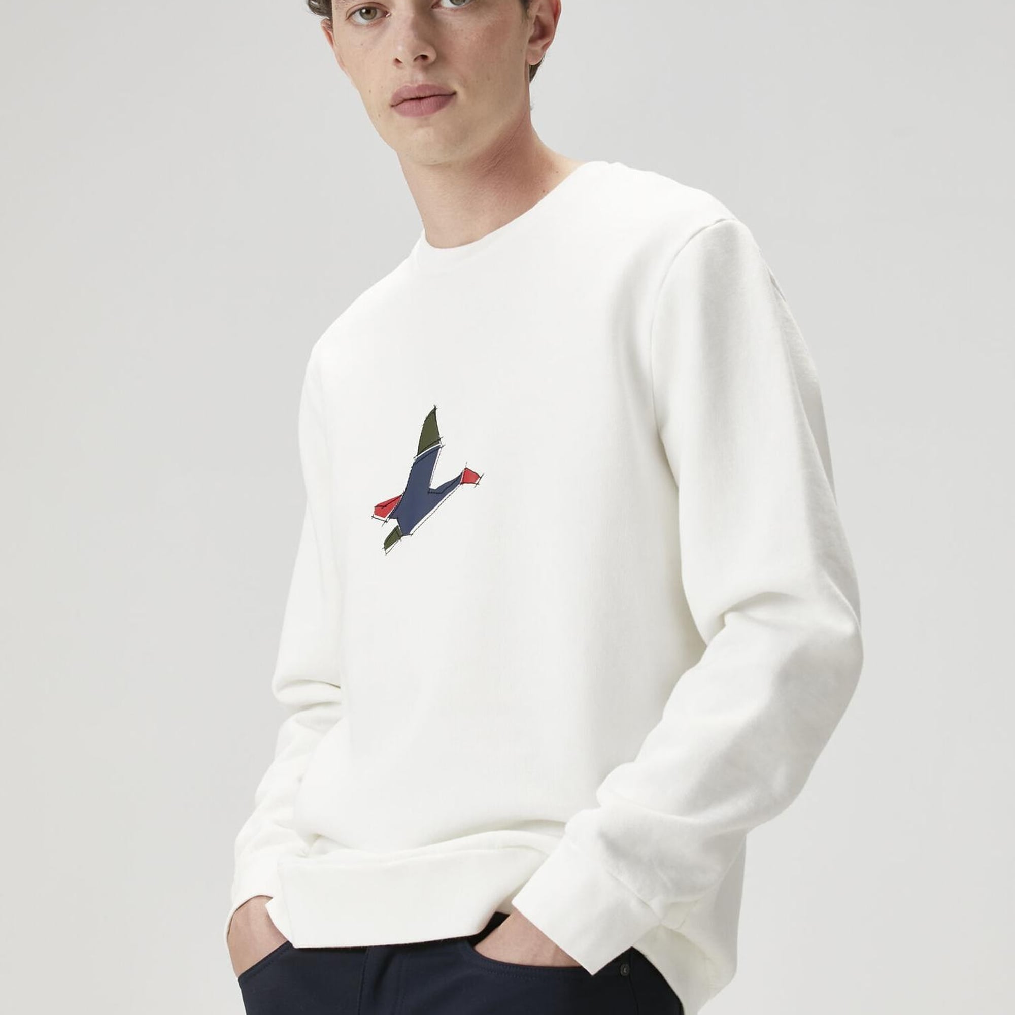 Beymen Club Erkek Beyaz Dağınık Kaz Nakışlı Sweatshirt