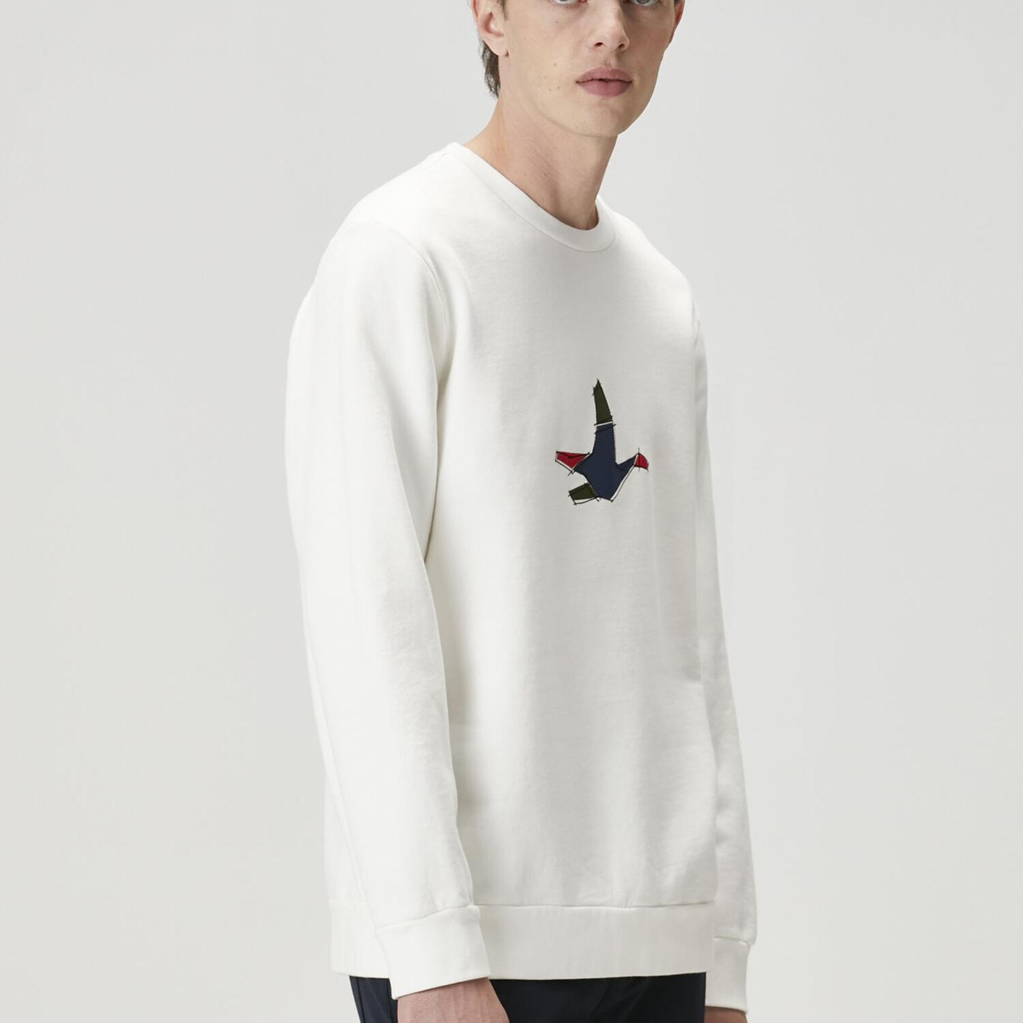 Beymen Club Erkek Beyaz Dağınık Kaz Nakışlı Sweatshirt