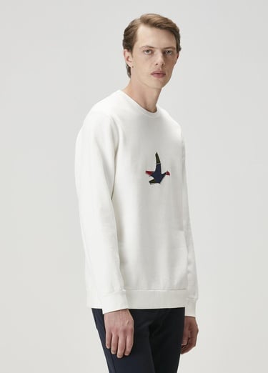  Beymen Club Erkek Beyaz Dağınık Kaz Nakışlı Sweatshirt