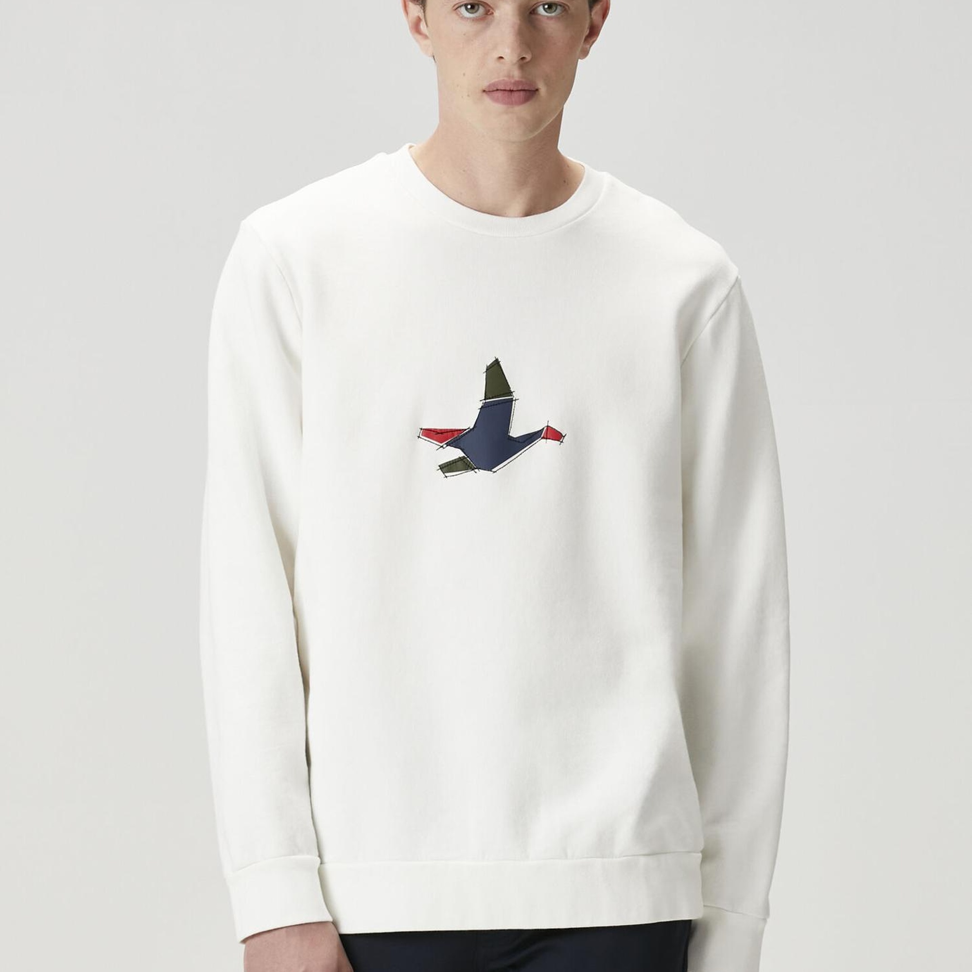 Beymen Club Erkek Beyaz Dağınık Kaz Nakışlı Sweatshirt