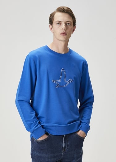  Beymen Club Erkek Saks Kaz Nakışlı Sweatshirt