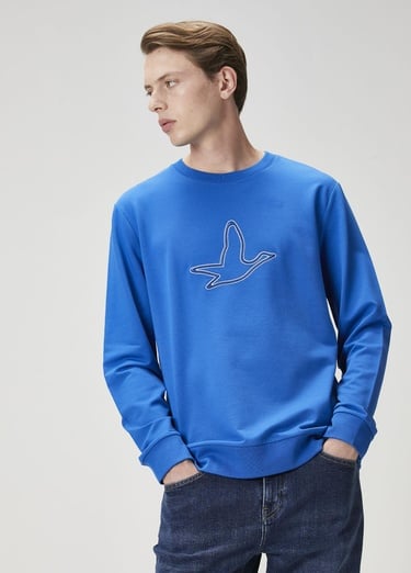 Beymen Club Erkek Saks Kaz Nakışlı Sweatshirt