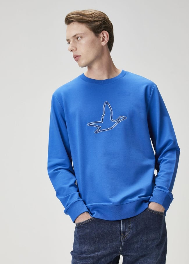  Beymen Club Erkek Saks Kaz Nakışlı Sweatshirt