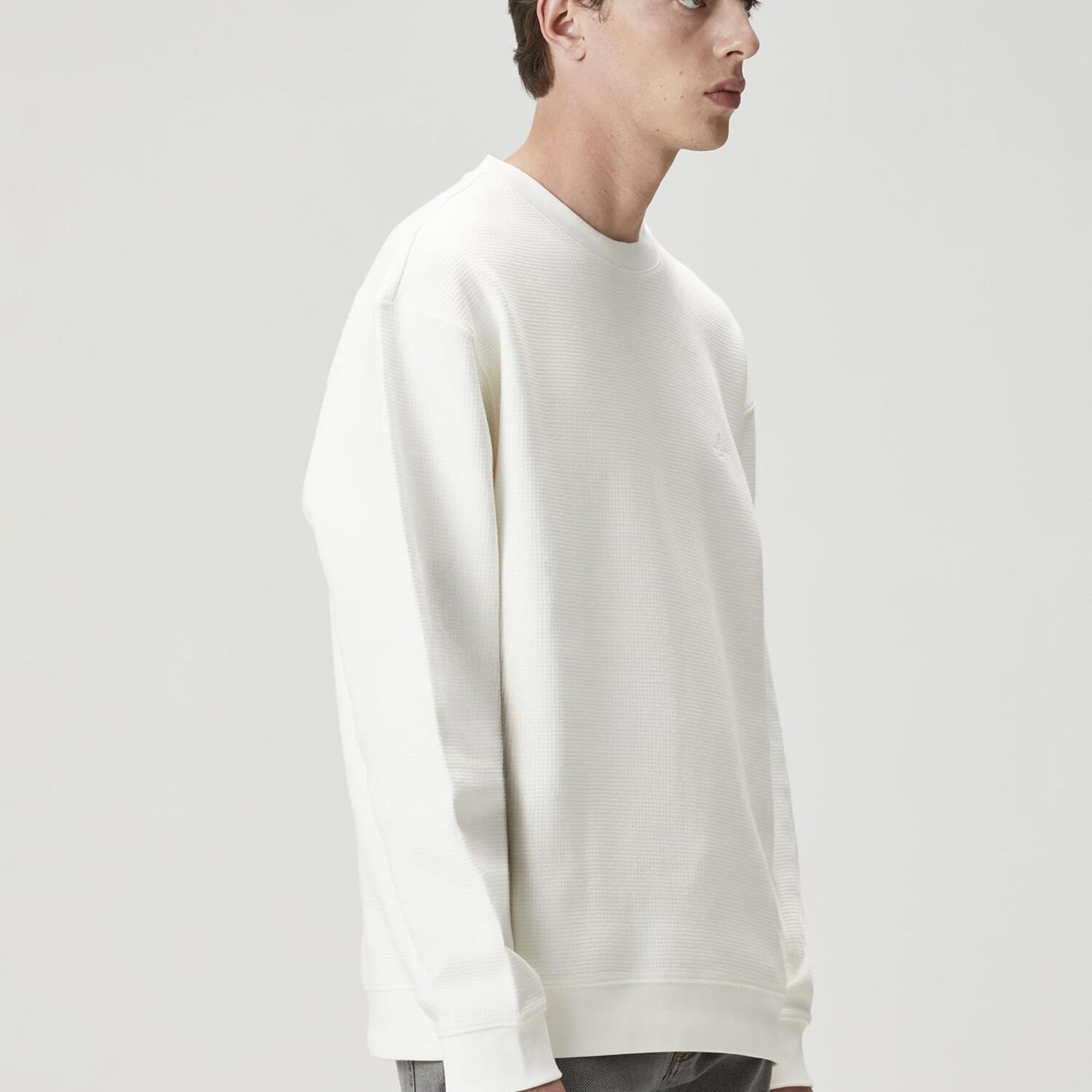 Beymen Club Erkek Kırık Beyaz Waffle Dokulu Oversized Sweatshirt
