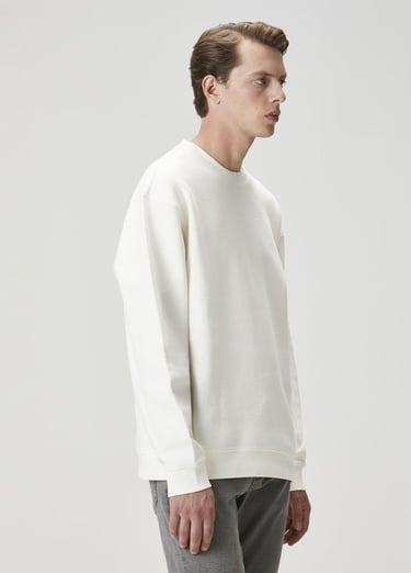  Beymen Club Erkek Kırık Beyaz Waffle Dokulu Oversized Sweatshirt