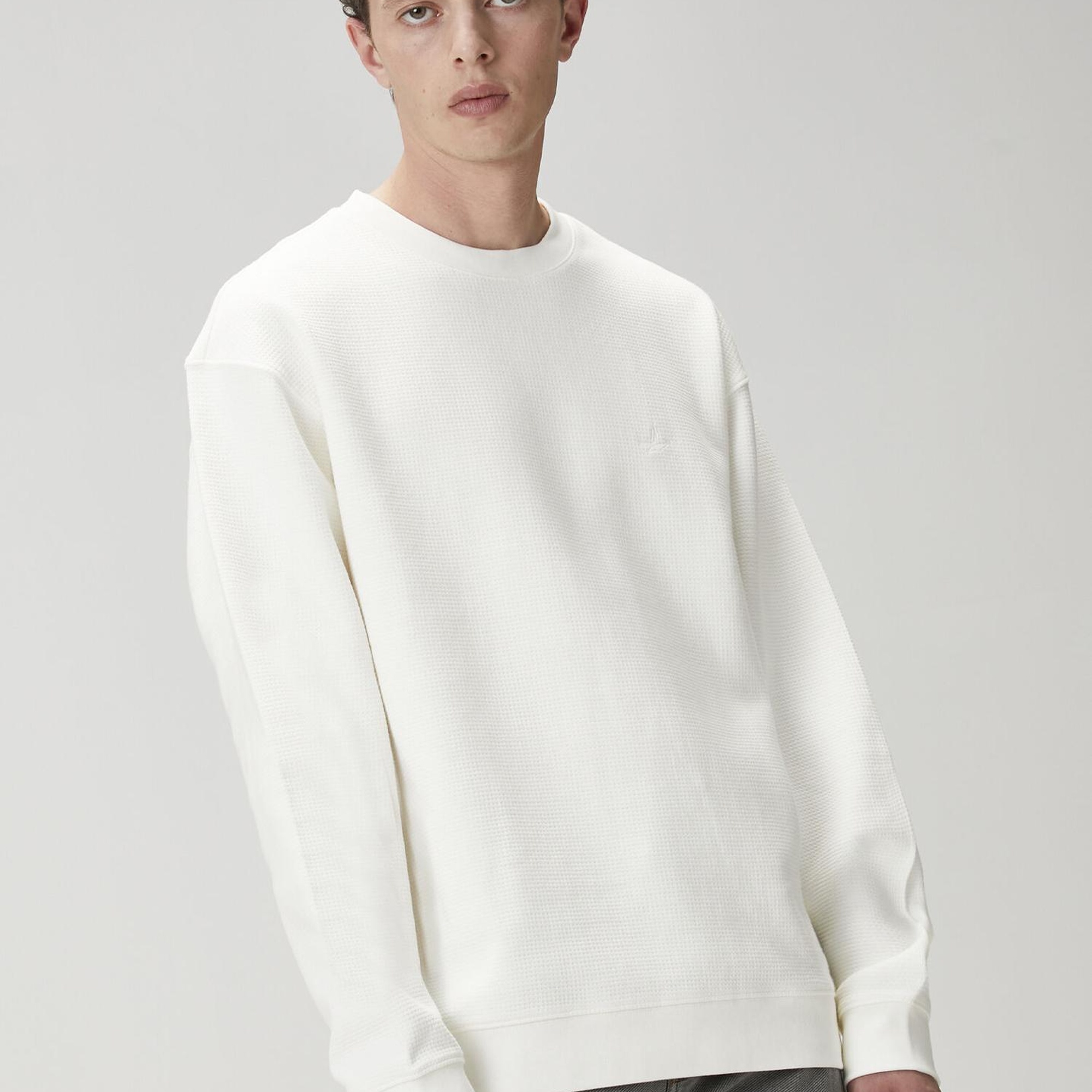 Beymen Club Erkek Kırık Beyaz Waffle Dokulu Oversized Sweatshirt