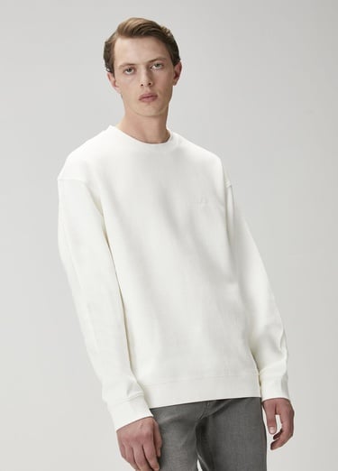  Beymen Club Erkek Kırık Beyaz Waffle Dokulu Oversized Sweatshirt