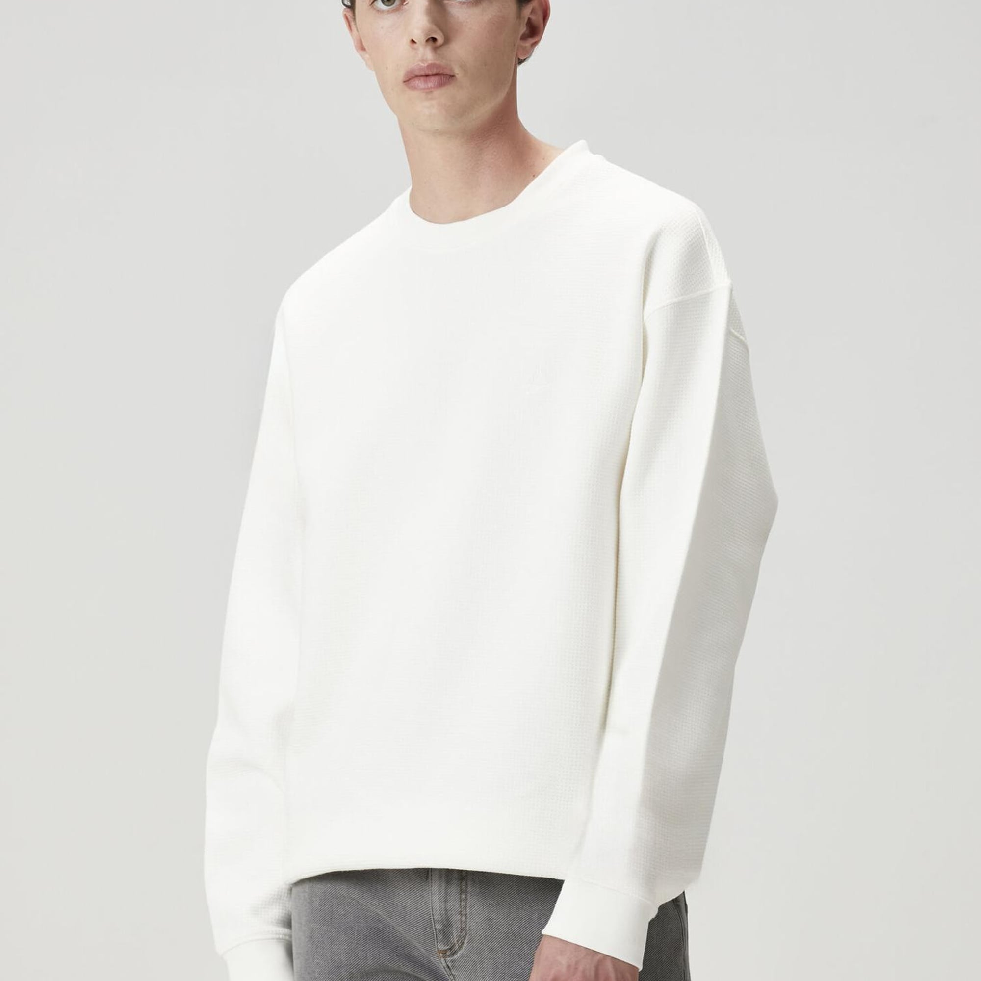 Beymen Club Erkek Kırık Beyaz Waffle Dokulu Oversized Sweatshirt