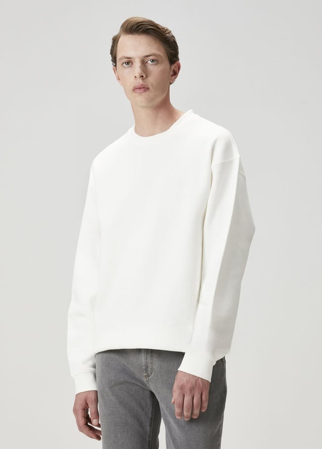  Beymen Club Erkek Kırık Beyaz Waffle Dokulu Oversized Sweatshirt