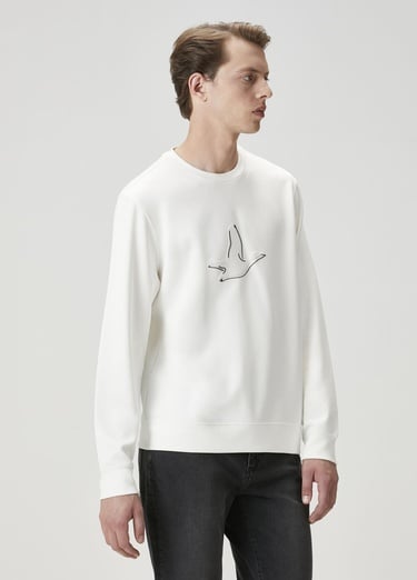  Beymen Club Erkek Kırık Beyaz Logo Baskı Detaylı Sweatshirt