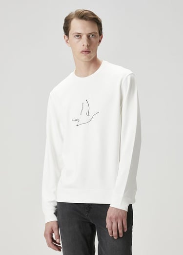  Beymen Club Erkek Kırık Beyaz Logo Baskı Detaylı Sweatshirt