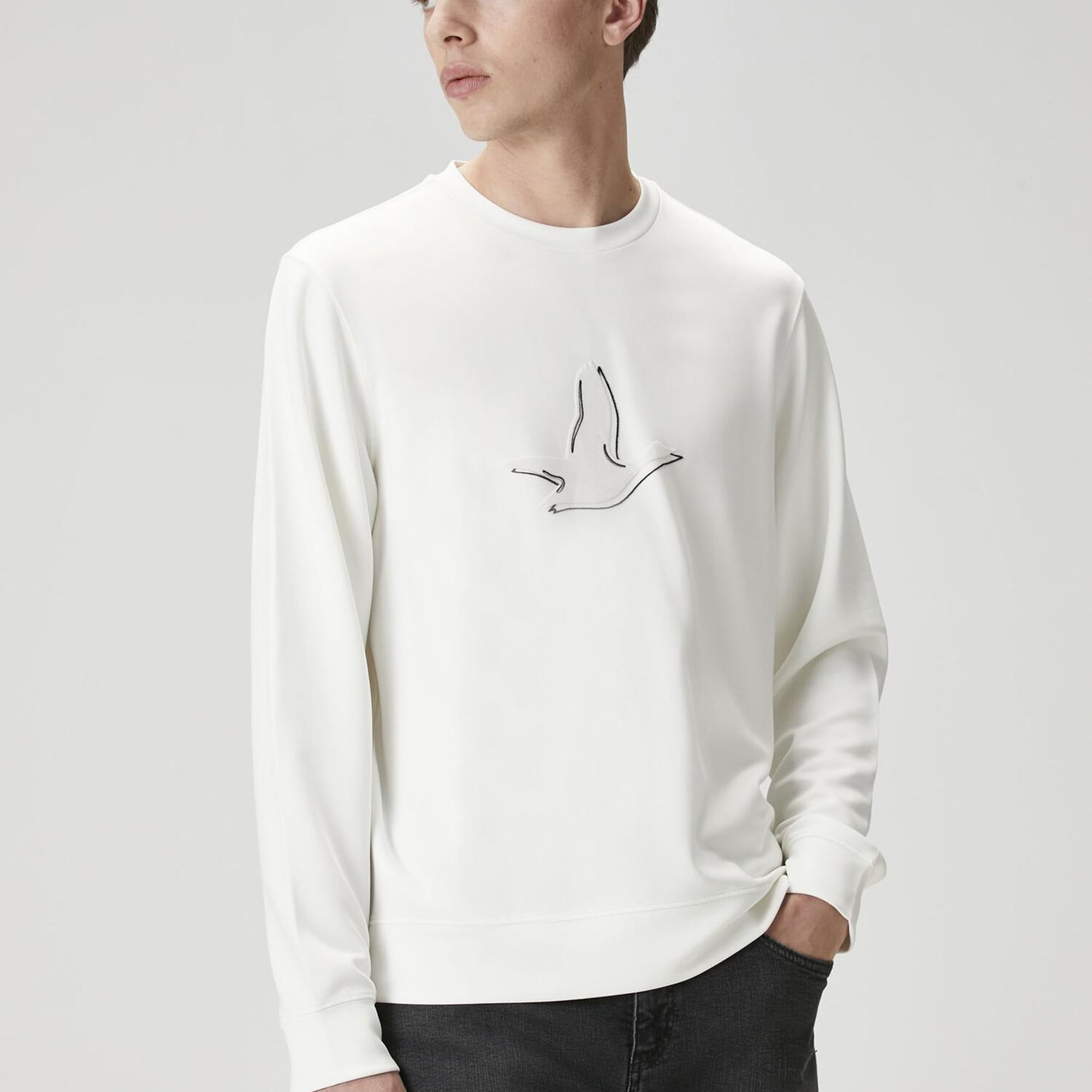 Beymen Club Erkek Kırık Beyaz Logo Baskı Detaylı Sweatshirt