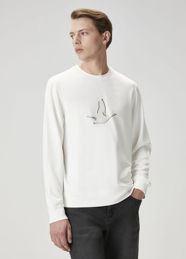  Beymen Club Erkek Kırık Beyaz Logo Baskı Detaylı Sweatshirt