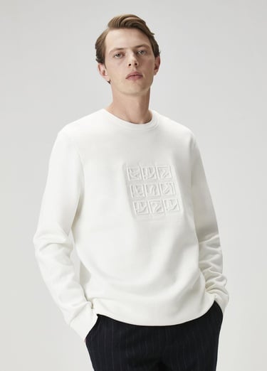  Beymen Club Erkek Beyaz Logo Baskılı Sweatshirt