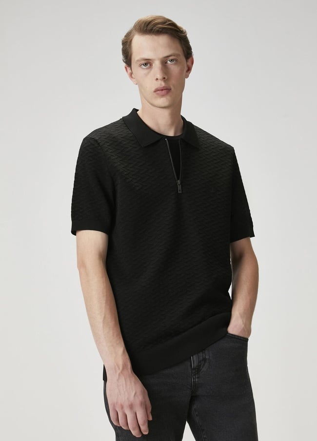  Beymen Club Erkek Siyah Polo Yaka Kısa Kollu Triko