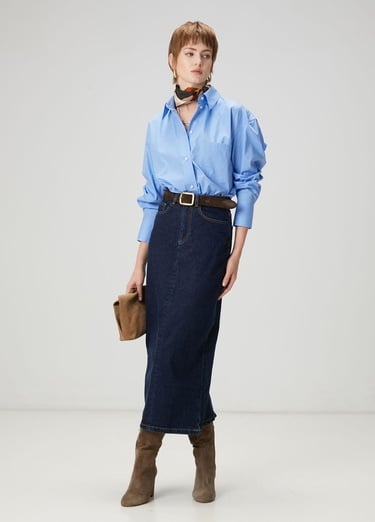  Beymen Club Kadın Indigo Midi Denim Etek