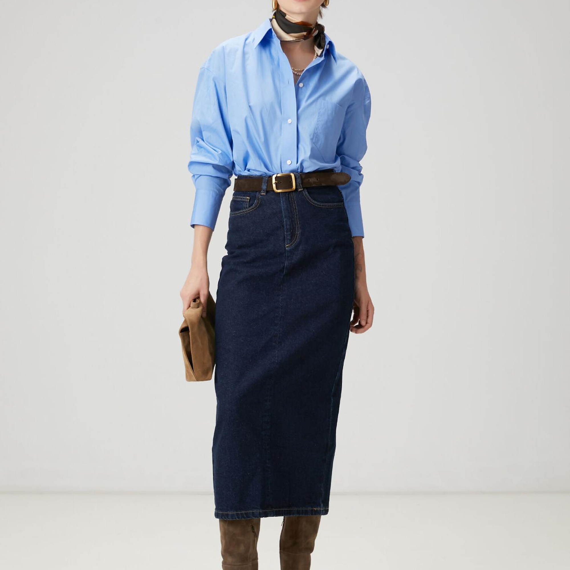 Beymen Club Kadın Indigo Midi Denim Etek