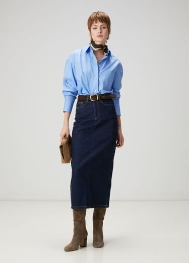  Beymen Club Kadın Indigo Midi Denim Etek