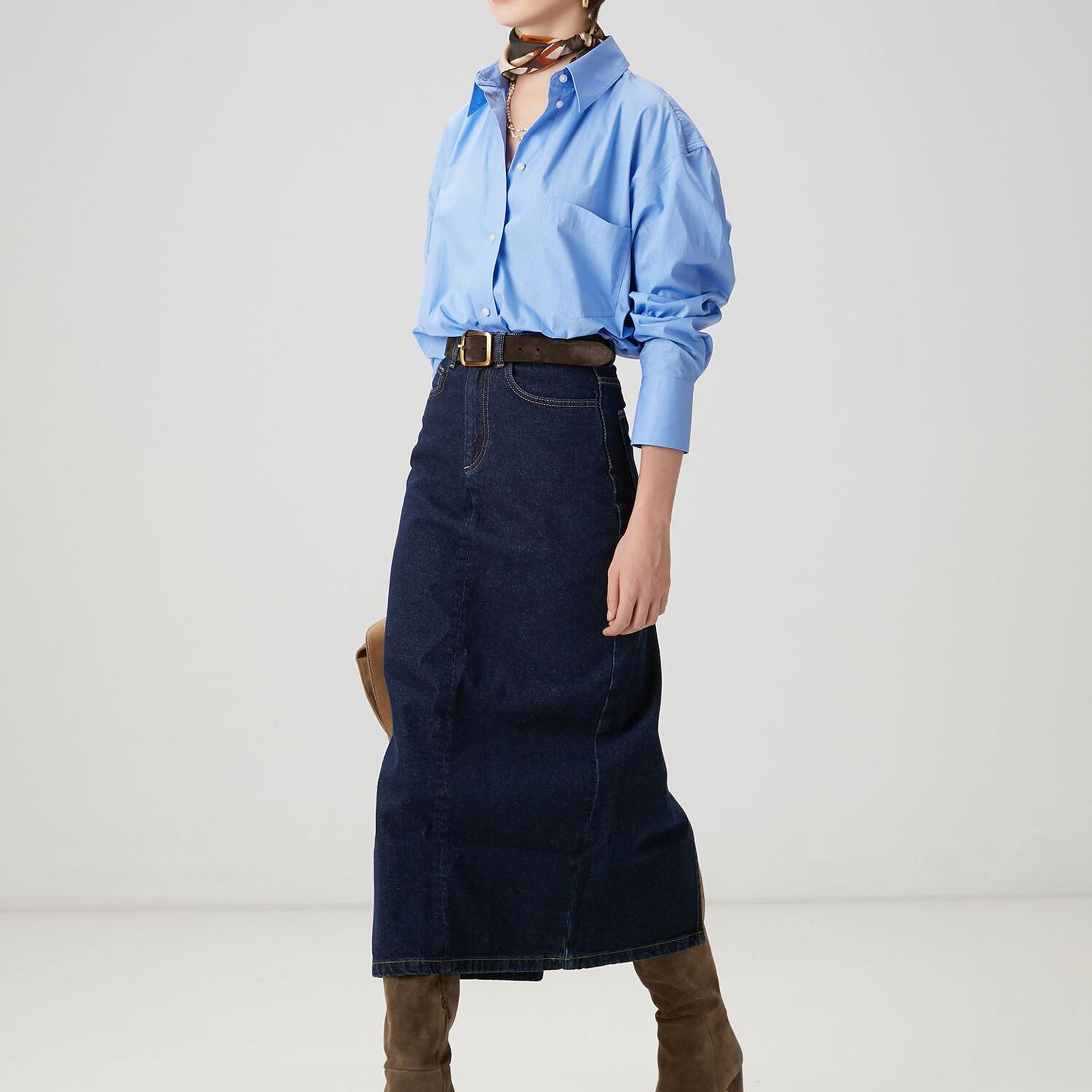 Beymen Club Kadın Indigo Midi Denim Etek