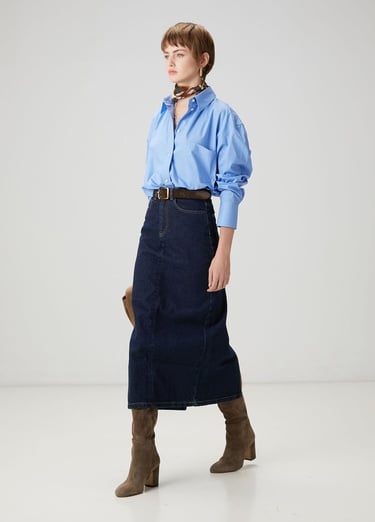  Beymen Club Kadın Indigo Midi Denim Etek