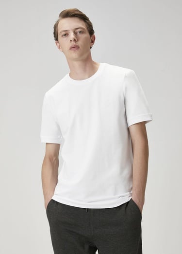  Beymen Club Erkek Kırık Beyaz Logo Baskılı T-shirt