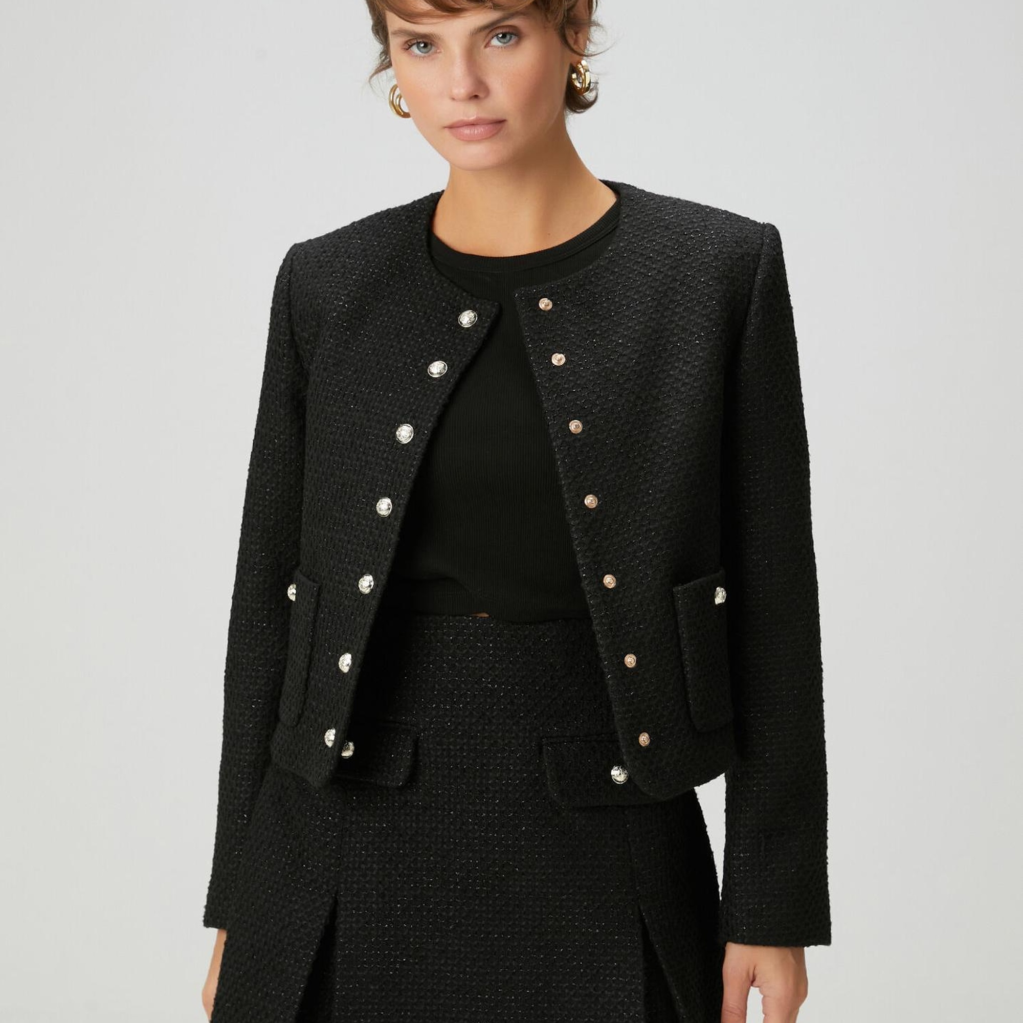 Beymen Club Kadın Siyah Mini Tweed Etek