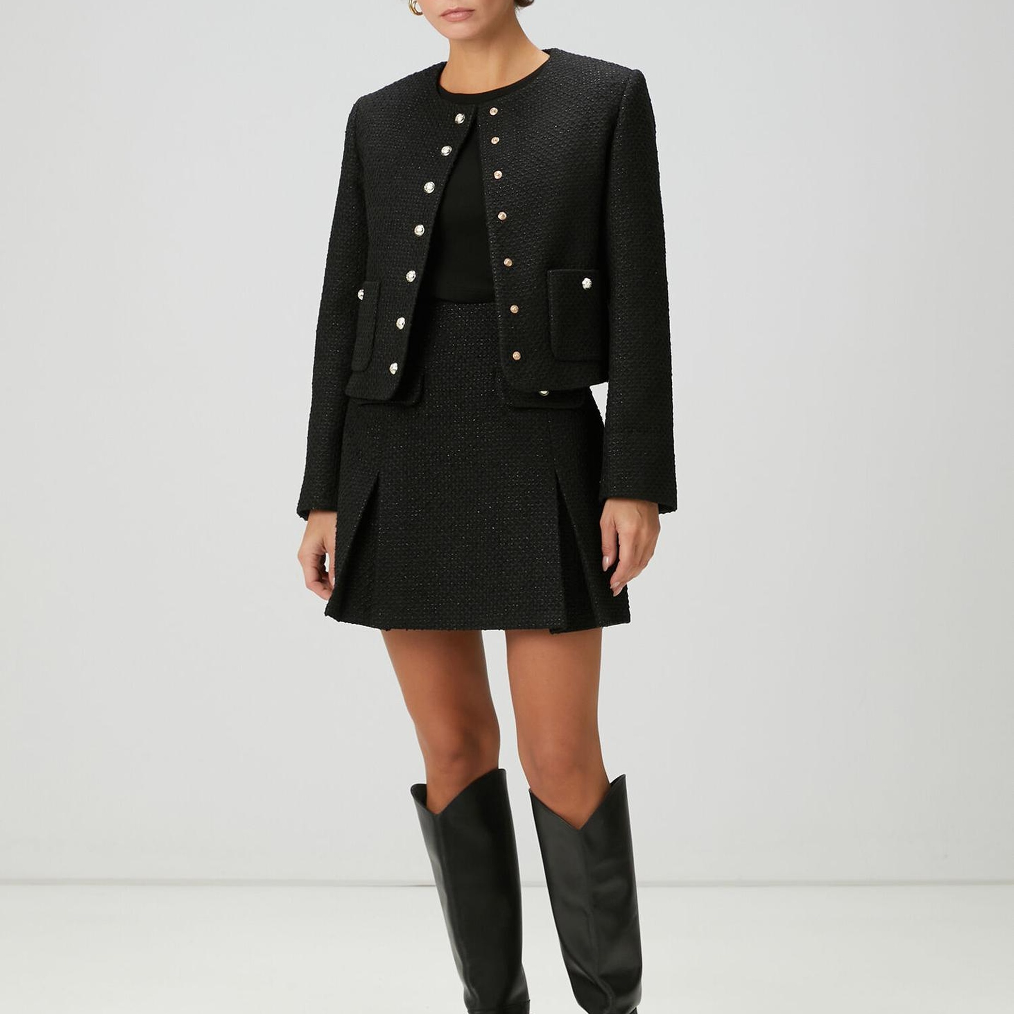 Beymen Club Kadın Siyah Mini Tweed Etek