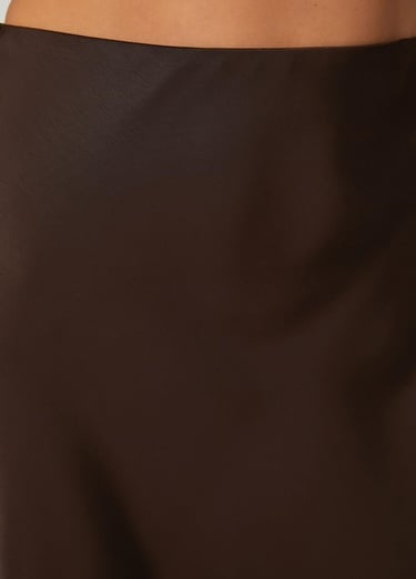  Beymen Club Kadın Kahverengi Uzun Saten Evaze Etek