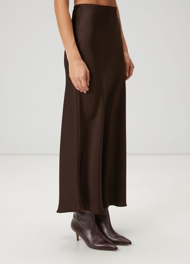  Beymen Club Kadın Kahverengi Uzun Saten Evaze Etek