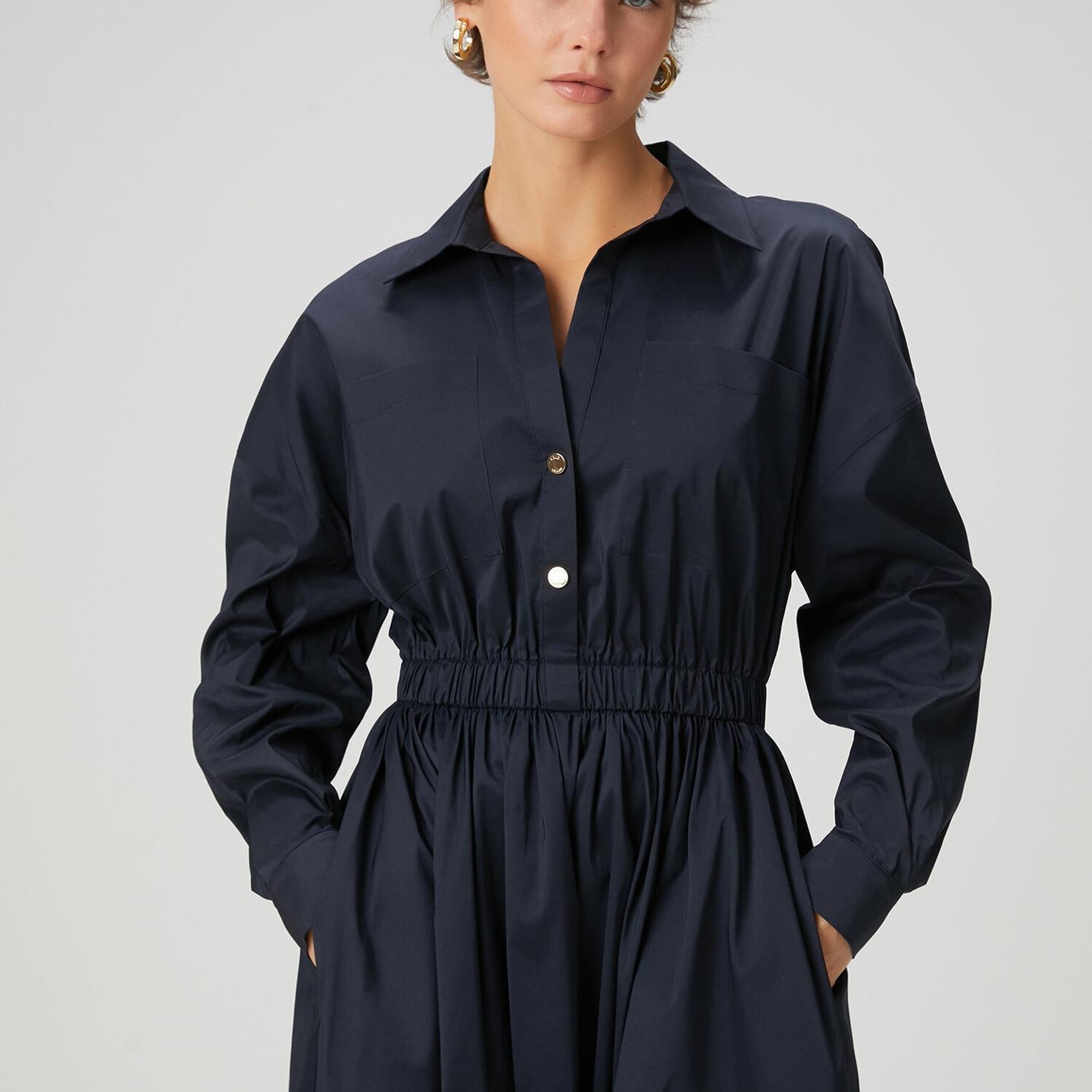 Beymen Club Kadın Koyu Lacivert Midi Tafta Gömlek Elbise